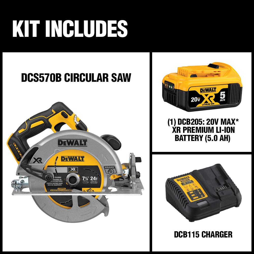 20-Volt MAX Lithium-Ion Cordless 7-1/4 in. Circular Saw with Battery 5Ah, Charger and Contractor Bag - Super Arbor