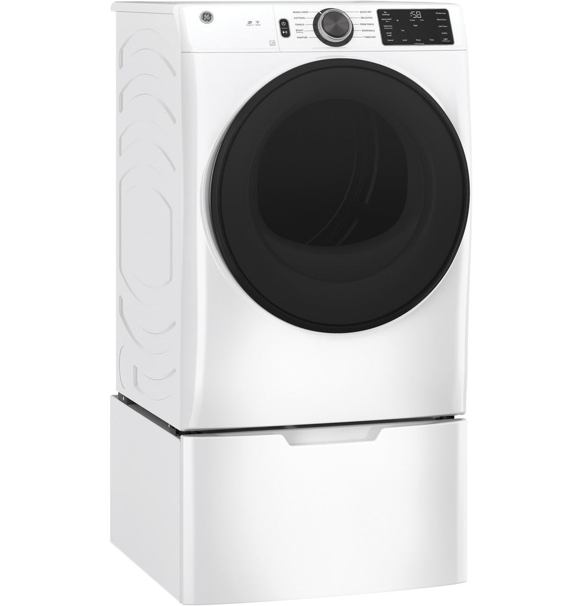 GE 7.8 cu. ft. Smart 240-Volt White Stackable Electric Vented Dryer with Sanitize Cycle, ENERGY STAR