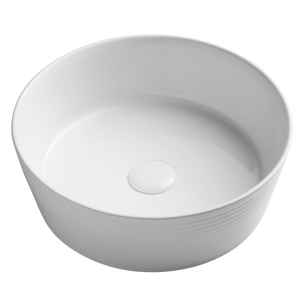 Viva 15-3/4 in. Round Porcelain Ceramic Vessel Sink in White - Super Arbor