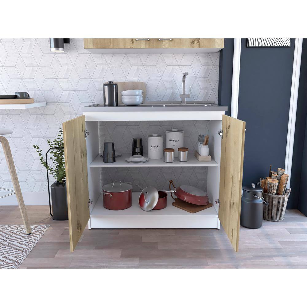 Adrinfly Freestanding Utility Laundry Sink & Cabinet in Beige