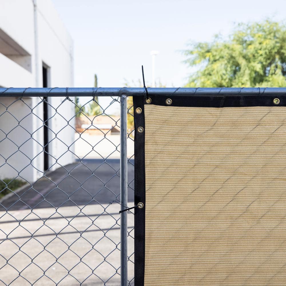 AMGO 8 ft. H x 50 ft. W Beige Fence Outdoor Privacy Screen with Black Edge Bindings and Grommets