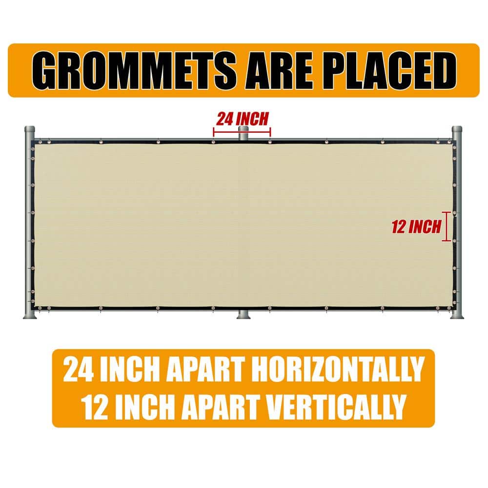 AMGO 8 ft. H x 50 ft. W Beige Fence Outdoor Privacy Screen with Black Edge Bindings and Grommets