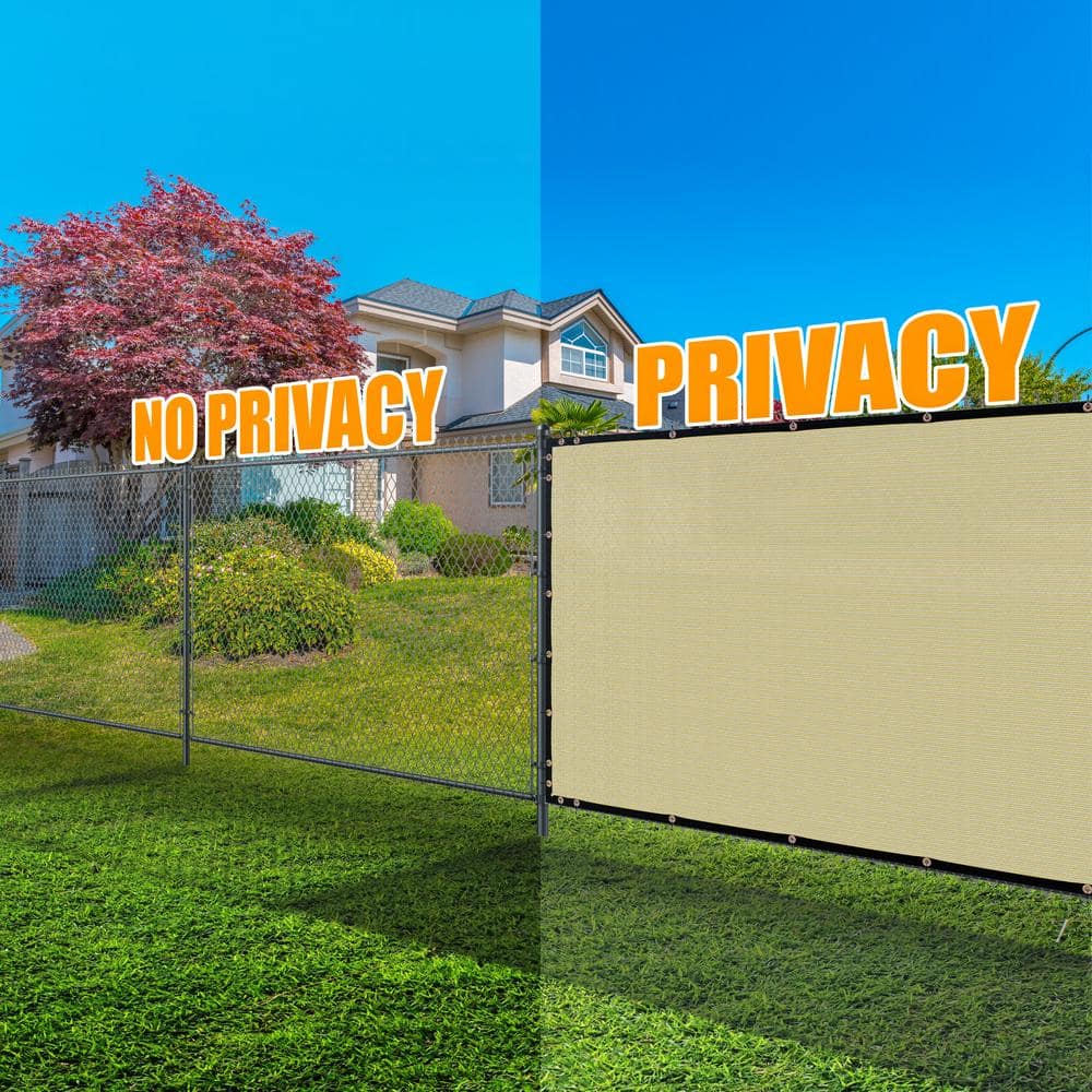 AMGO 8 ft. H x 50 ft. W Beige Fence Outdoor Privacy Screen with Black Edge Bindings and Grommets