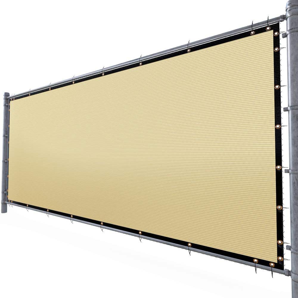 AMGO 8 ft. H x 50 ft. W Beige Fence Outdoor Privacy Screen with Black Edge Bindings and Grommets
