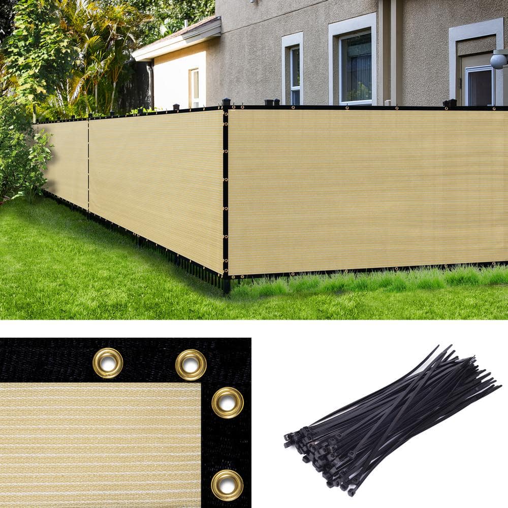 AMGO 8 ft. H x 50 ft. W Beige Fence Outdoor Privacy Screen with Black Edge Bindings and Grommets