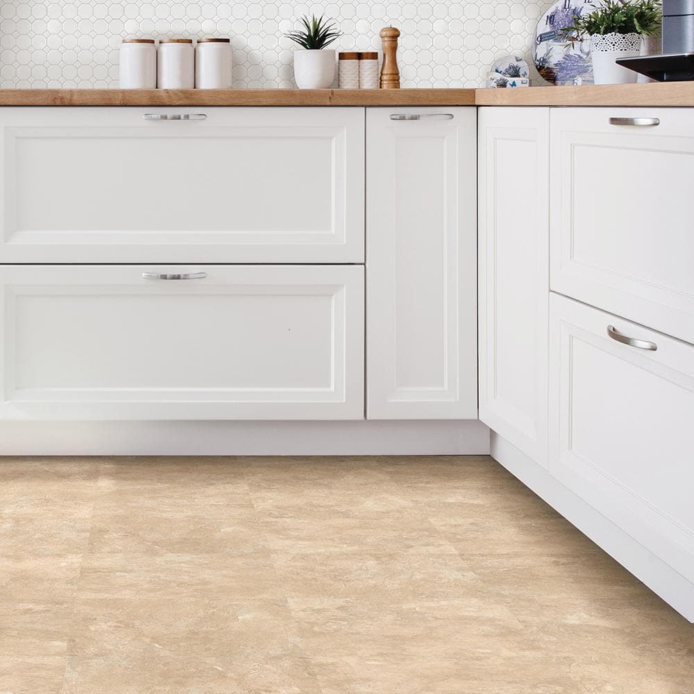 FloorPops Canyon 12 in. x 12 in. Peel and Stick Vinyl Floor Tiles, Beige Stone Look (20 Tiles, 20 sq. ft. Case)
