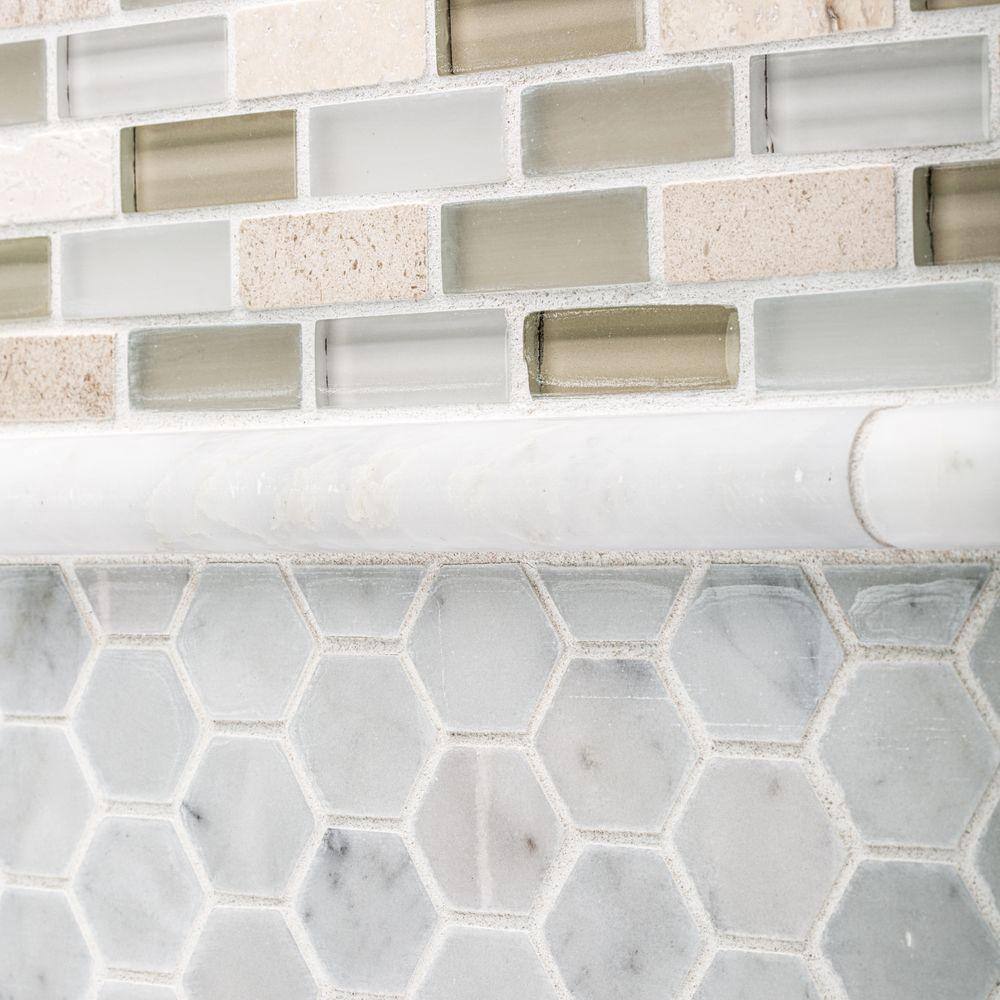 Jeffrey Court Cottage Ridge Mini Brick Beige 9.75 in. x 11.875 in. x 8 mm Interlocking Glass/Travertine Mosaic Tile