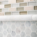 Jeffrey Court Cottage Ridge Mini Brick Beige 9.75 in. x 11.875 in. x 8 mm Interlocking Glass/Travertine Mosaic Tile