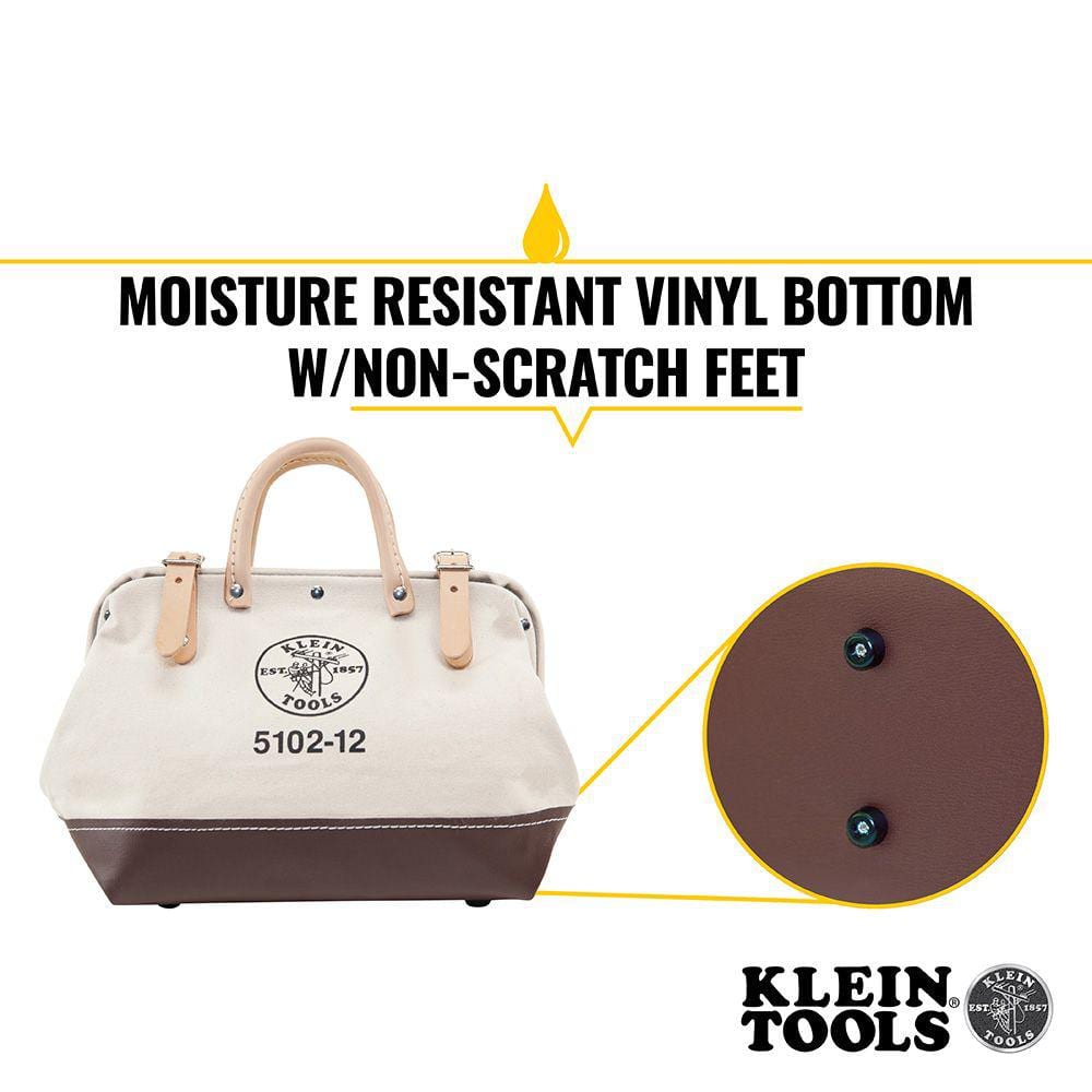 Klein Tools 12 in. Canvas Tool Bag, Model 5102-12, Beige with Vinyl Bottom
