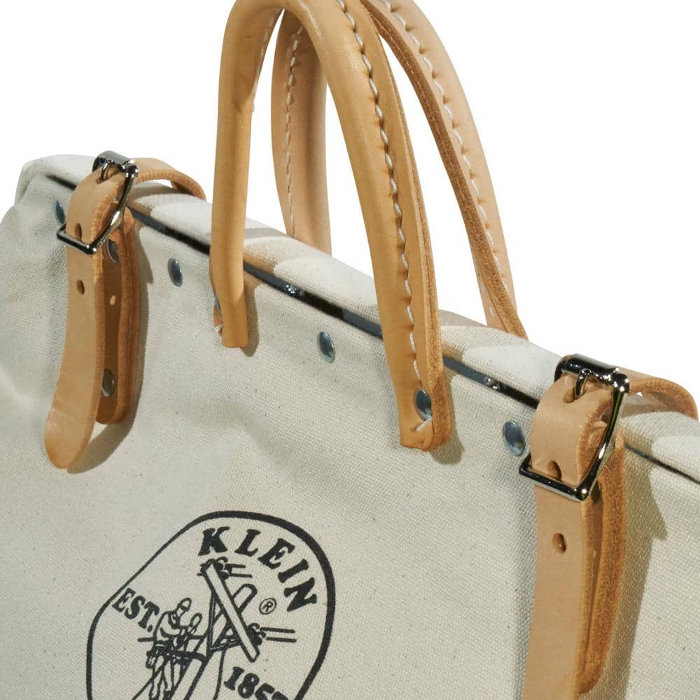 Klein Tools 5102-16 Canvas Tool Bag, 16 in. Width, Beige with Vinyl Bottom