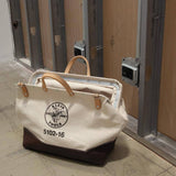 Klein Tools 5102-16 Canvas Tool Bag, 16 in. Width, Beige with Vinyl Bottom