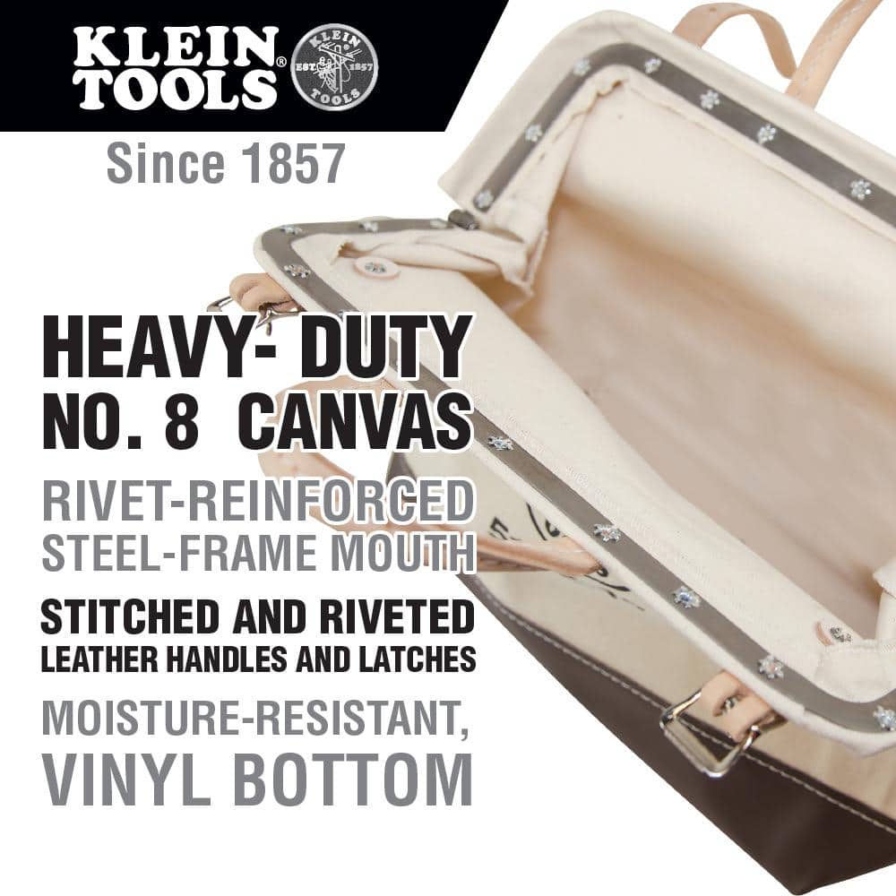 Klein Tools 5102-16 Canvas Tool Bag, 16 in. Width, Beige with Vinyl Bottom