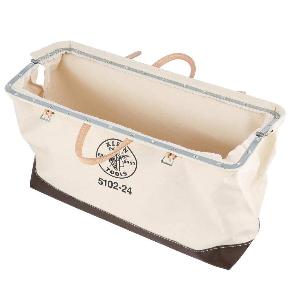 Klein Tools 5102-24 Canvas Tool Bag, 24 in. Steel-Frame Mouth, Beige