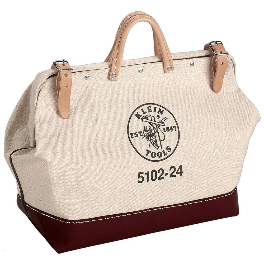 Klein Tools 5102-24 Canvas Tool Bag, 24 in. Steel-Frame Mouth, Beige