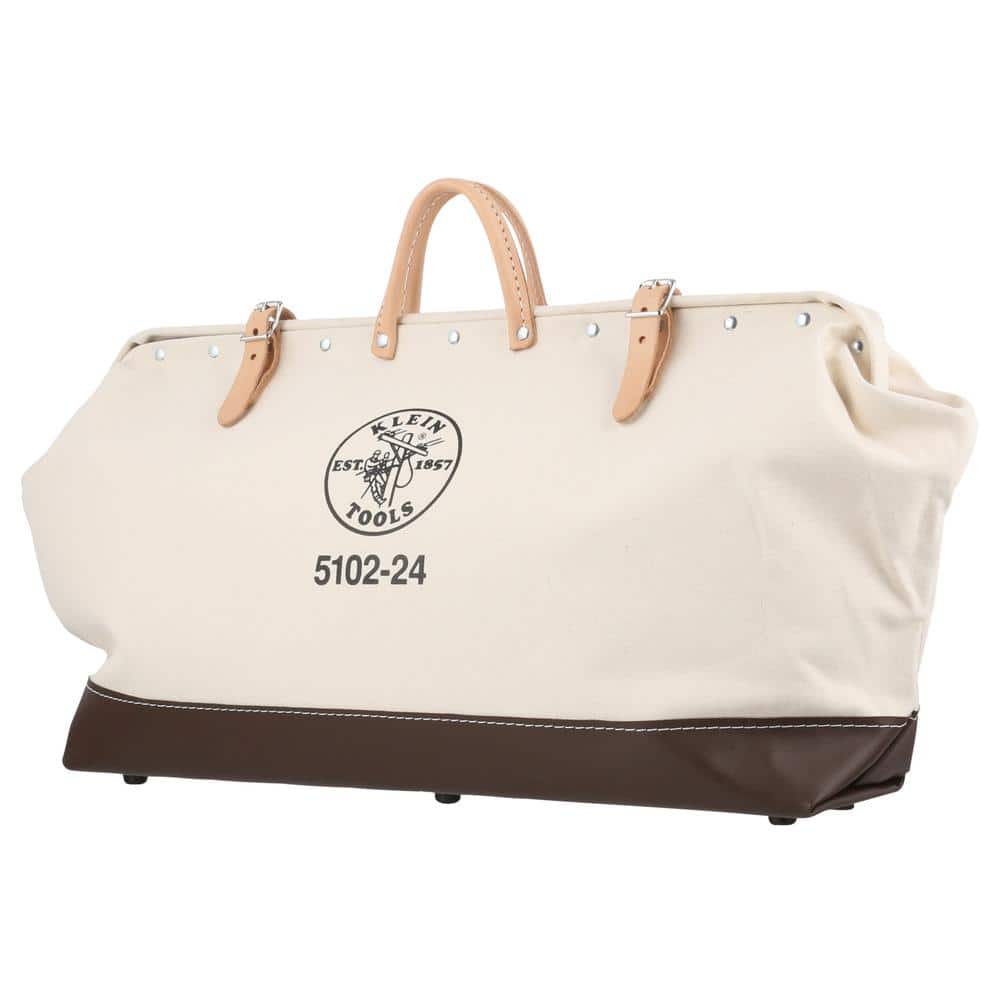Klein Tools 5102-24 Canvas Tool Bag, 24 in. Steel-Frame Mouth, Beige