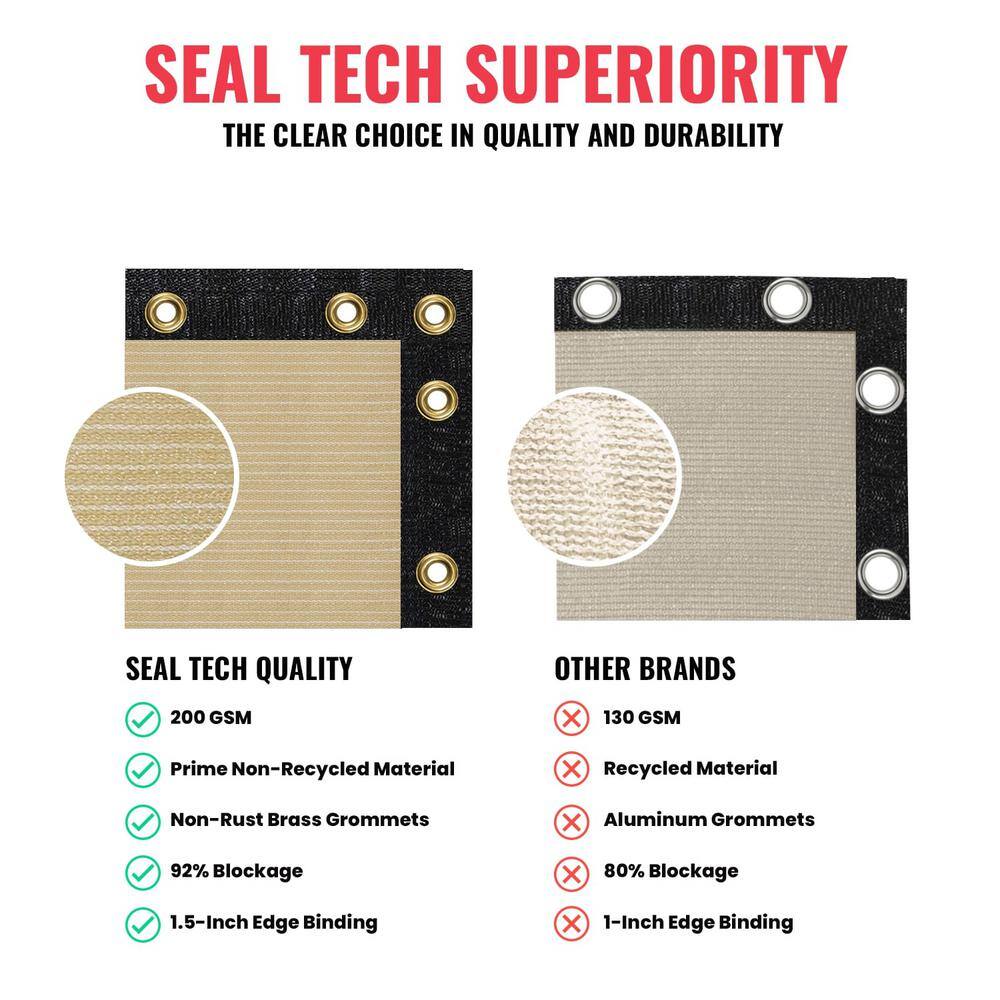 SEALTECH Ultra Heavy-Duty 200 GSM Privacy Fence Screen Beige - 6 ft. x 20 ft. Non-Recycled Polyethylene 90% Cable Zip Ties