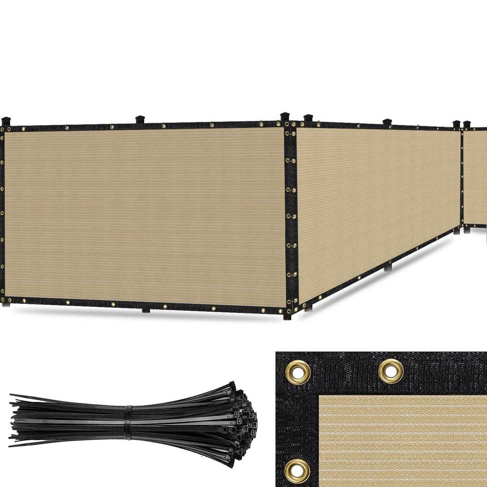 SEALTECH Ultra Heavy-Duty 200 GSM Privacy Fence Screen Beige - 6 ft. x 20 ft. Non-Recycled Polyethylene 90% Cable Zip Ties
