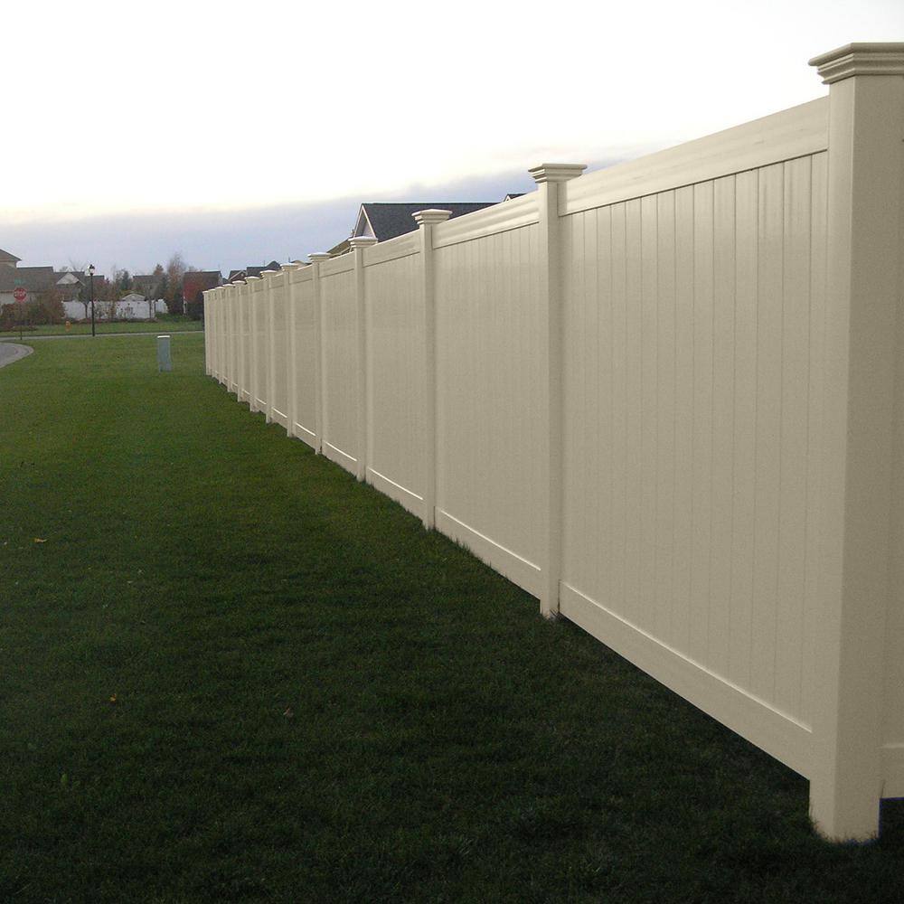Weatherables 5 in. x 5 in. x 9 ft. Beige Vinyl Fence 3-Way Post