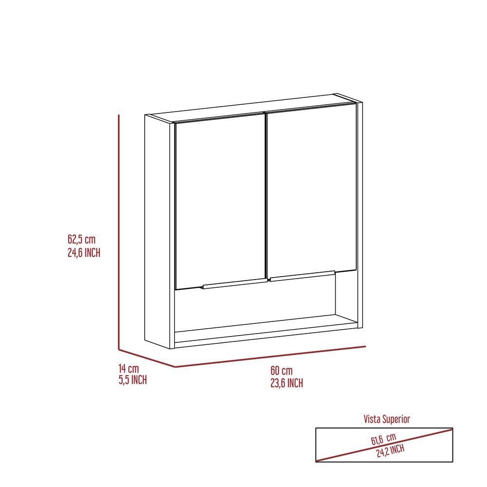 Zeus & Ruta Beige 23.6 in. W x 24.6 in. H Rectangular Particle Board Mirror Medicine Cabinet with Mirror Surface Mount Double Door