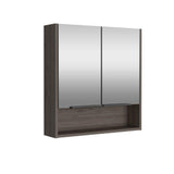 Zeus & Ruta Beige 23.6 in. W x 24.6 in. H Rectangular Particle Board Mirror Medicine Cabinet with Mirror Surface Mount Double Door