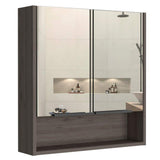 Zeus & Ruta Beige 23.6 in. W x 24.6 in. H Rectangular Particle Board Mirror Medicine Cabinet with Mirror Surface Mount Double Door