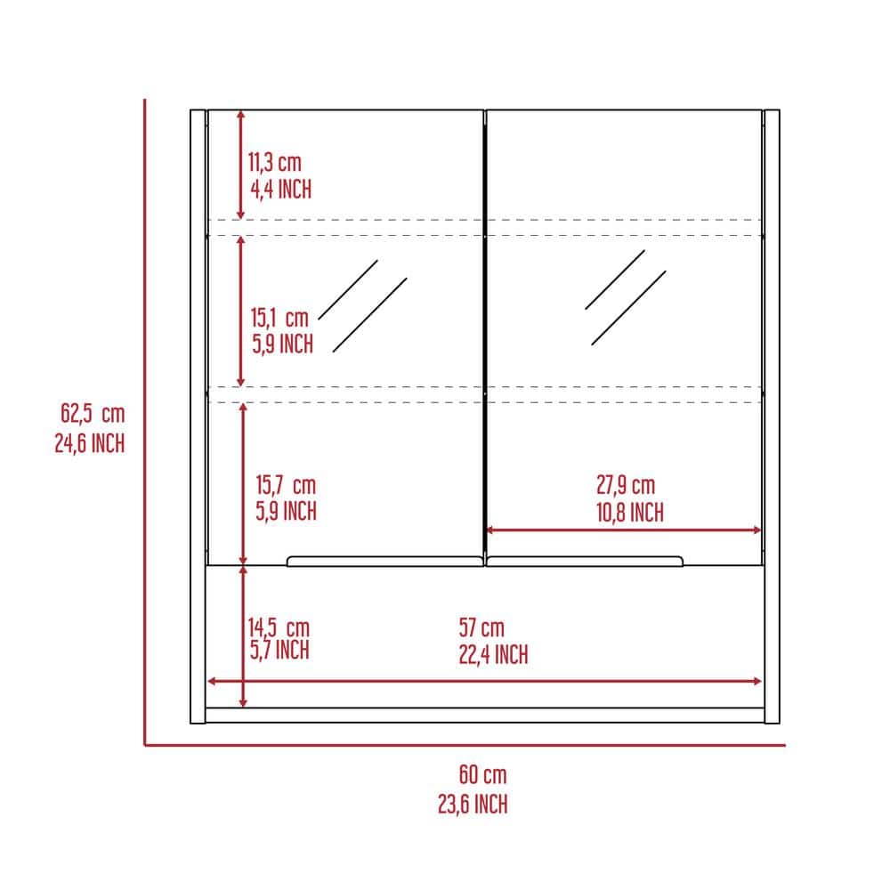 Zeus & Ruta Beige 23.6 in. W x 24.6 in. H Rectangular Particle Board Mirror Medicine Cabinet with Mirror Surface Mount Double Door