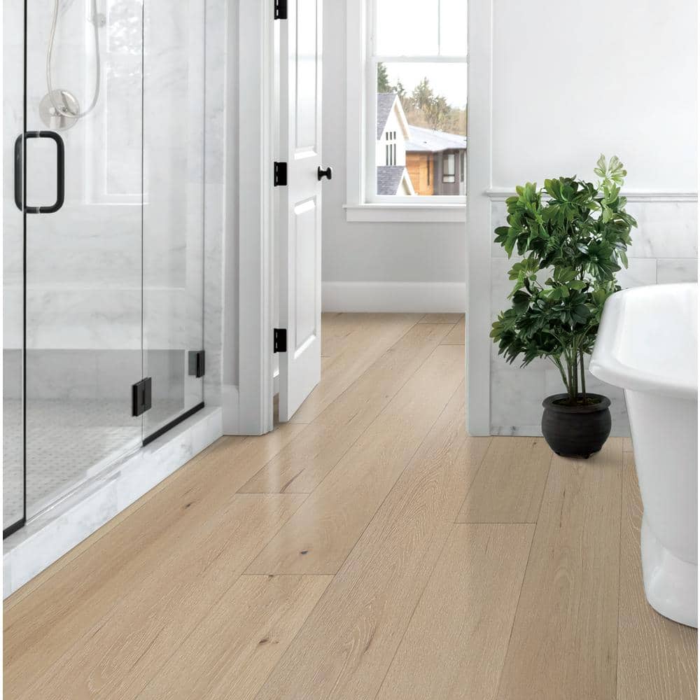 Sure+ Belgian Linen White Oak 1/4 in. T x 6.5 in. W Click Lock Wire Brushed Engineered Hardwood Flooring (21.7 sq.ft./case)