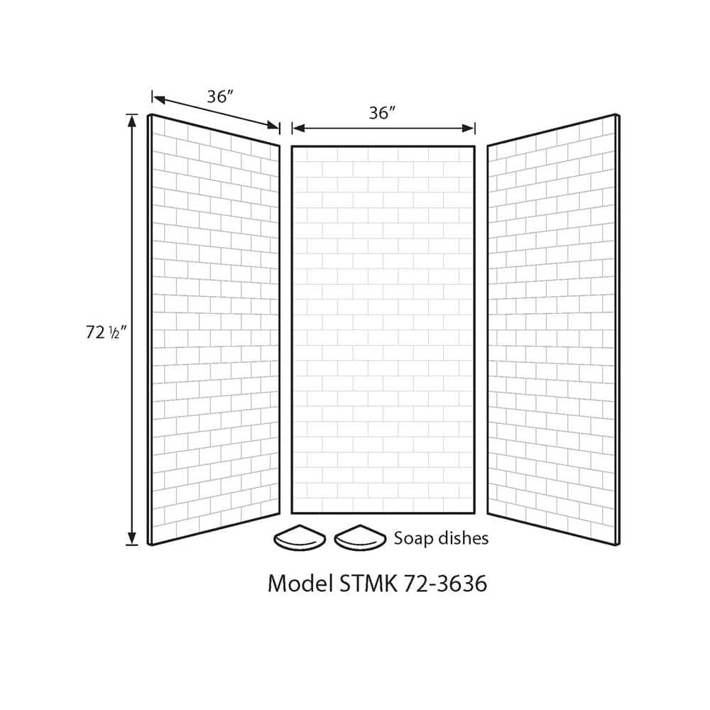 Swan 36 in. x 36 in. x 72 in. 3-Piece Easy Up Adhesive Alcove Shower Surround in Bermuda Sand