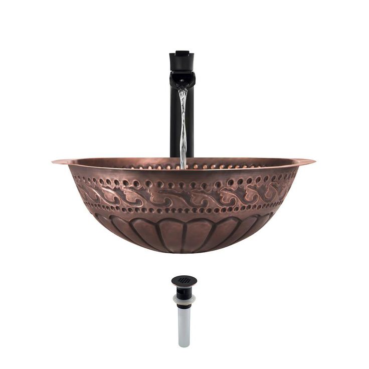 MR Direct Tri-Mount Bathroom Sink in Copper with 731 Faucet and Grid Drain in Antique Bronze