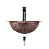 MR Direct Tri-Mount Bathroom Sink in Copper with 731 Faucet and Grid Drain in Antique Bronze