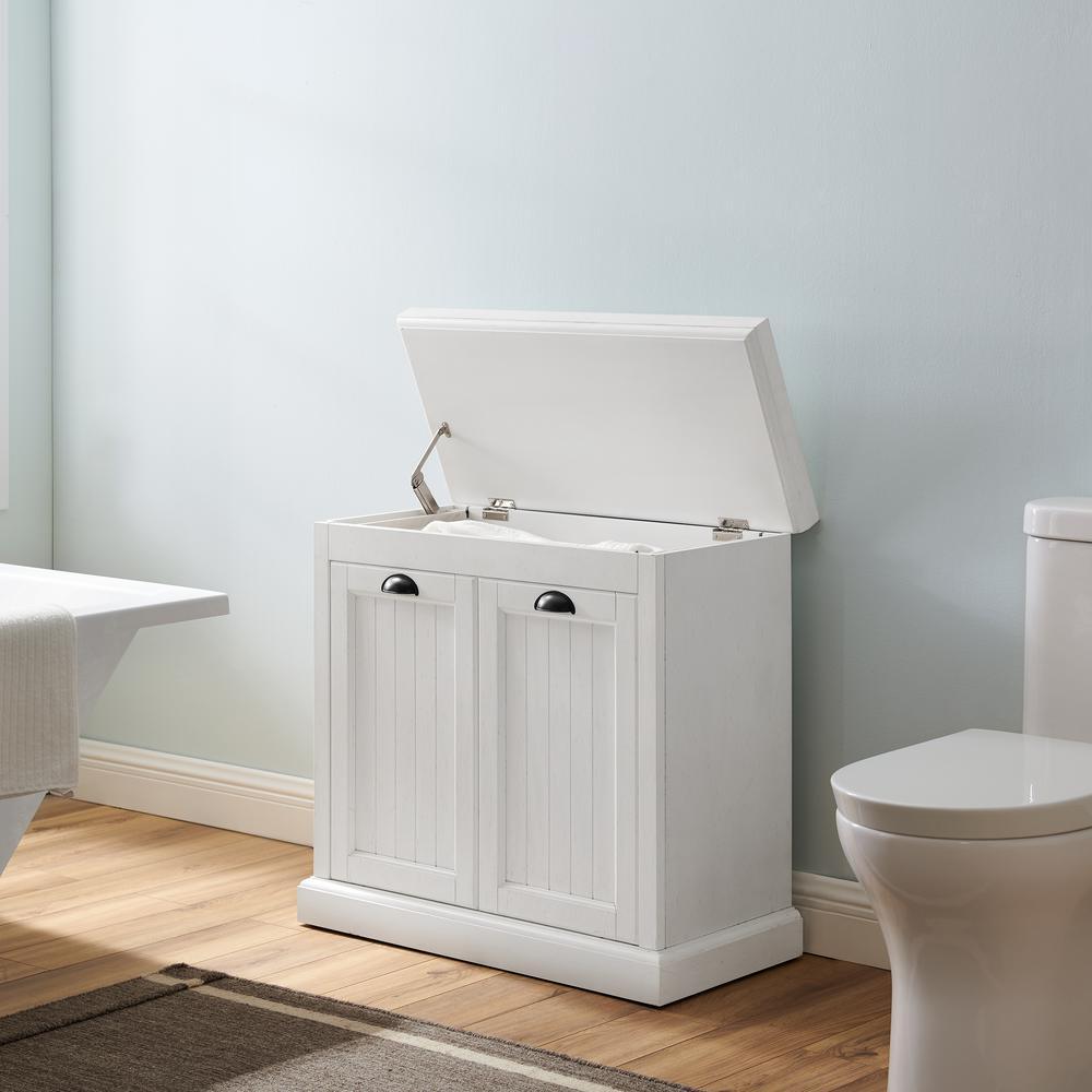 Seaside Distressed White 31 in. W Lift-Top Linen Hamper - Super Arbor
