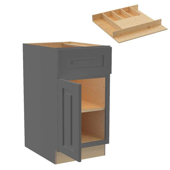 Grayson 18 in. W x 24 in. D x 34.5 in. H Assembled Plywood Base Kitchen Cabinet in Deep Onyx with Cutlery Soft Close LH