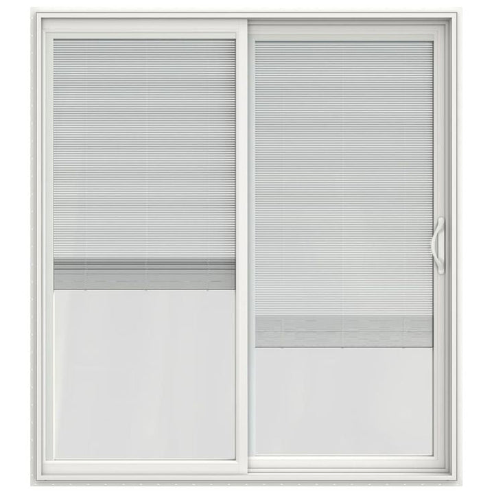 JELD-WEN 72-in x 80-in 4-9/16-in Low-e Insulating Blinds Between The Glass White Vinyl Sliding Right-Hand Sliding Double Patio Door