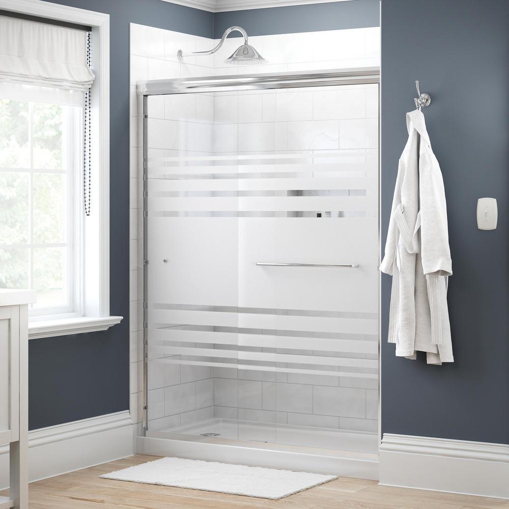 Simplicity 60 in. x 70 in. Semi-Frameless Traditional Sliding Shower Door in Nickel with Rain Glass - Super Arbor