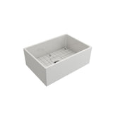 Contempo Farmhouse Apron Front Fireclay 27 in. Single Bowl Kitchen Sink with Bottom Grid and Strainer in White - Super Arbor