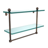 16 in. L  x 12 in. H  x 5 in. W 2-Tier Clear Glass Bathroom Shelf with Towel Bar in Satin Nickel - Super Arbor