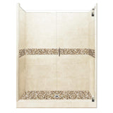 Del Mar Grand Hinged 36 in. x 54 in. x 80 in. Center Drain Alcove Shower Kit in Natural Buff and Satin Nickel Hardware - Super Arbor