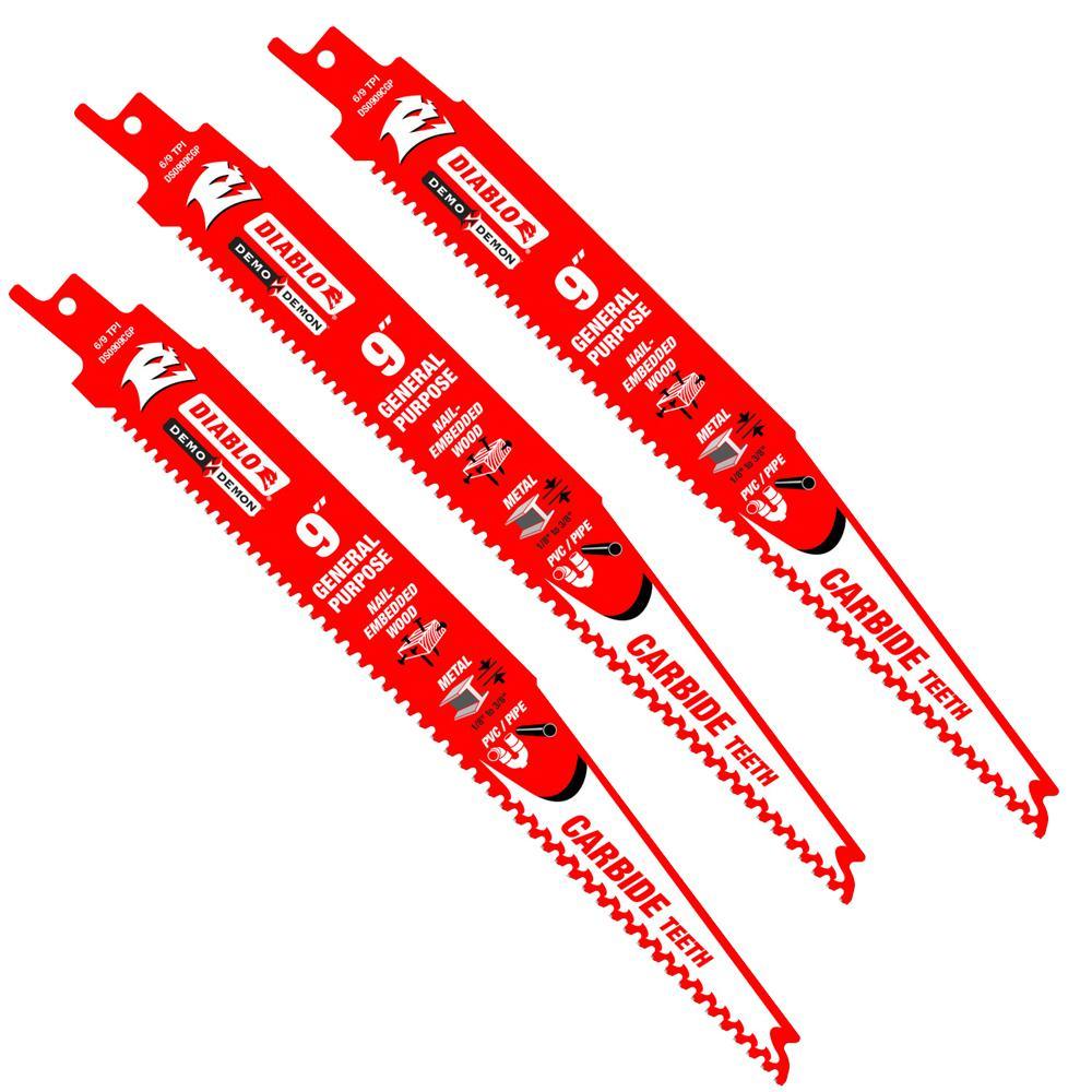 9 in. 6/9 TPI Demo Demon Carbide General Purpose Reciprocating Saw Blade (3-Pack) - Super Arbor