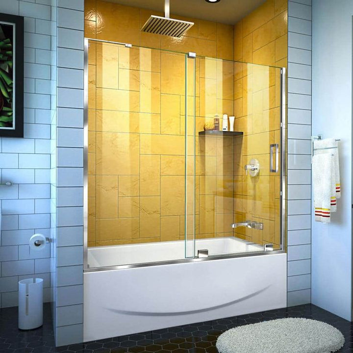 DreamLine Mirage-Z 60 in. W x 58 in. H Frameless Sliding Tub Door, Brushed Nickel