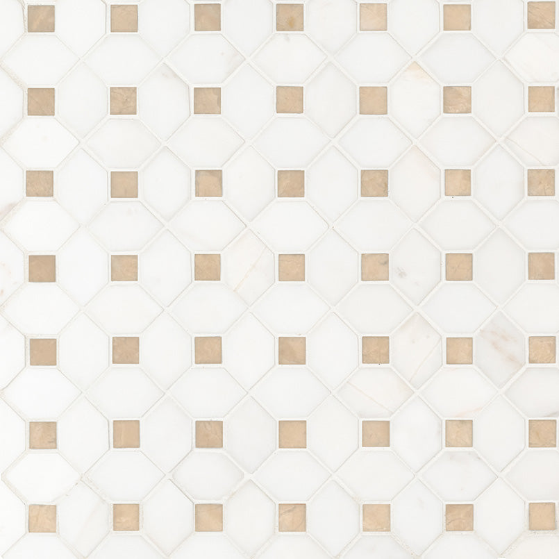 Bianco Dolomite Crema Dotty 12 in. x 12 in. Polished Marble Mesh-Mounted Mosaic Floor and Wall Tile (10.7 sq. ft./case)