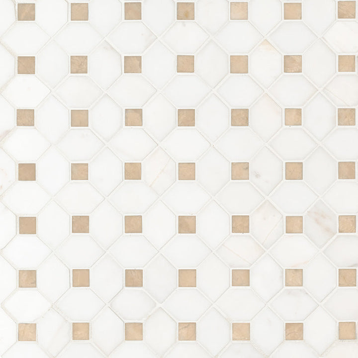 Bianco Dolomite Crema Dotty 12 in. x 12 in. Polished Marble Mesh-Mounted Mosaic Floor and Wall Tile (10.7 sq. ft./case)