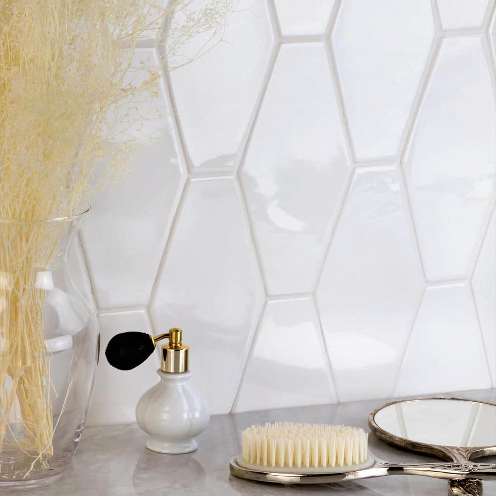 Ivy Hill Tile Birmingham Hexagon Bianco 4 in. x 8 in. 8mm Polished Ceramic Subway Tile (5.38 sq. ft. / box)