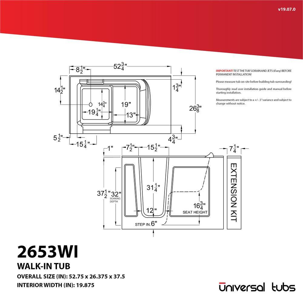 Universal Tubs HD Series 26 in. x 53 in. Right-Drain Quick-Fill Walk-In Soaking Bathtub in Biscuit