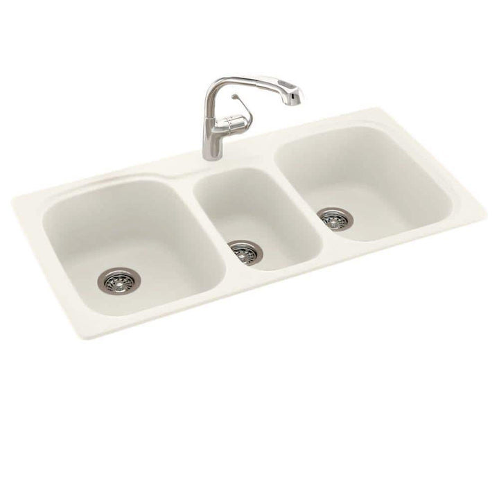 Swan Drop-In/Undermount Solid Surface 44 in. 1-Hole 40/20/40 Triple Bowl Kitchen Sink in Barley