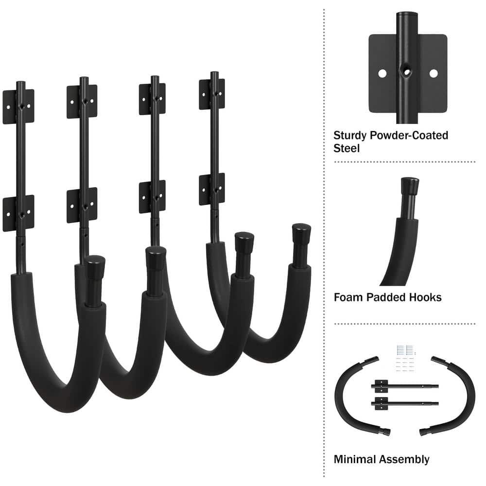 RAD Sportz 100 lbs. Capacity Kayak Wall Mount Hangers Storage Hook Rack, Black, 2-Pack