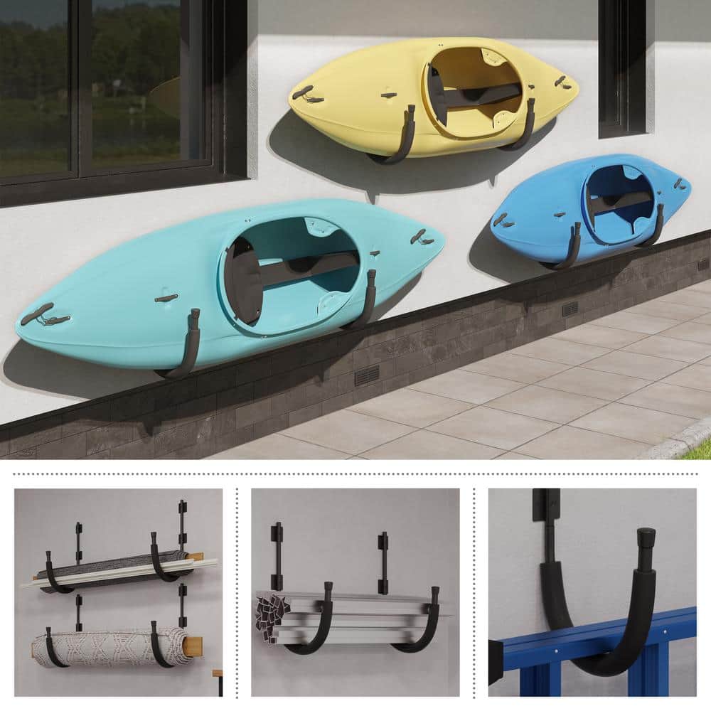 RAD Sportz 100 lbs. Capacity Kayak Wall Mount Hangers Storage Hook Rack, Black, 2-Pack