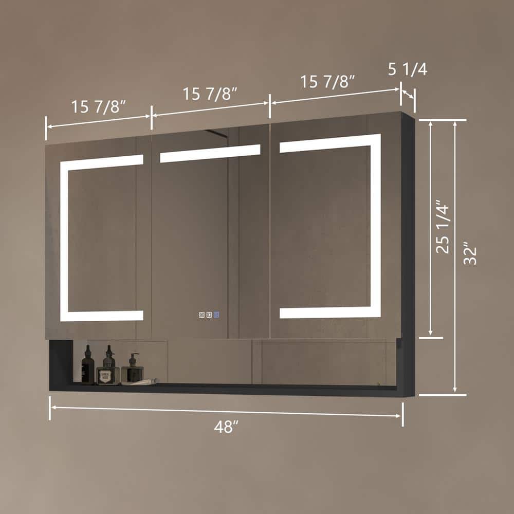 OLUMAT 48 in. W x 32 in. H Rectangular LED Anti-Fog Medicine Cabinet with Mirror, External Shelf