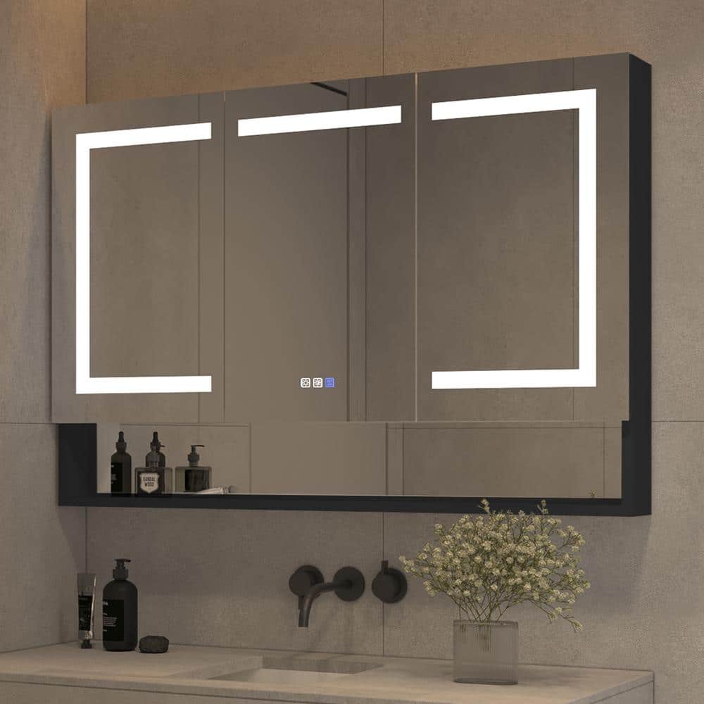 OLUMAT 48 in. W x 32 in. H Rectangular LED Anti-Fog Medicine Cabinet with Mirror, External Shelf