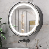 KeonJinn 24 in. W x 24 in. H Round Black Metal Framed Surface Mount Medicine Cabinet with Mirror LED Lighted 3 Colors Dimmable