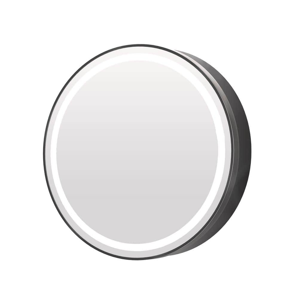 KeonJinn 24 in. W x 24 in. H Round Black Metal Framed Surface Mount Medicine Cabinet with Mirror LED Lighted 3 Colors Dimmable